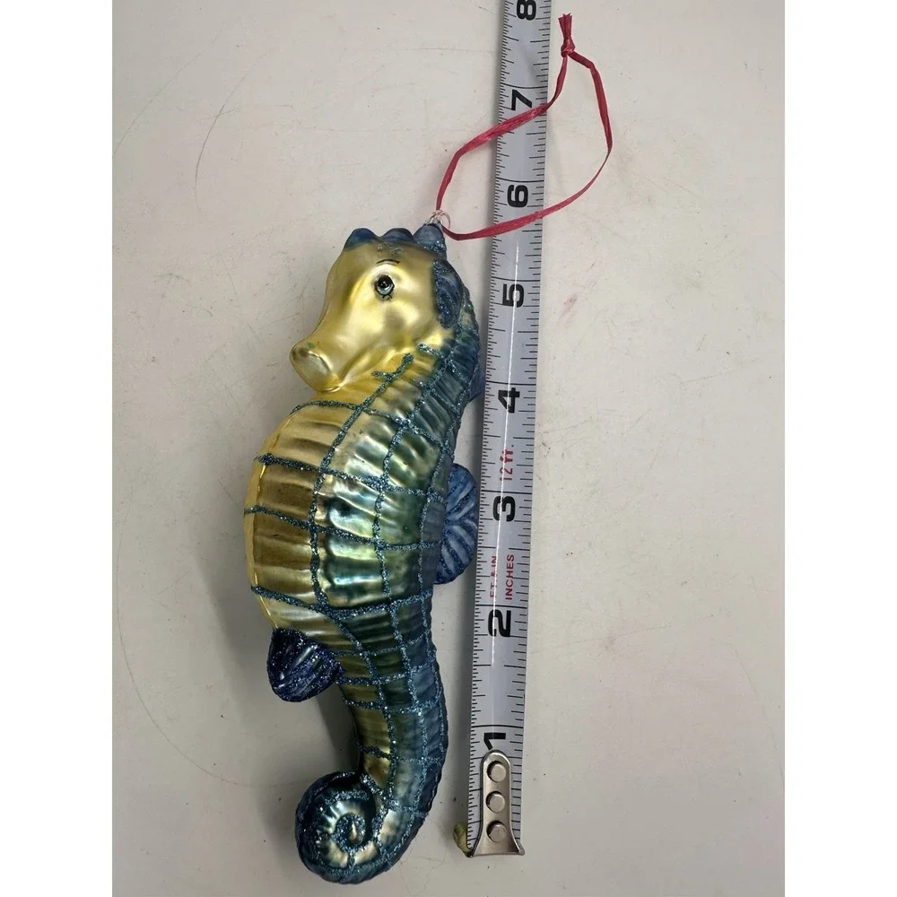 Blue Seahorse Glass Christmas Ornament 5.5